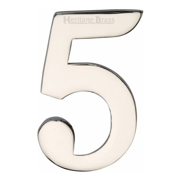 C1568 5-PNF • 51mm • Polished Nickel • Heritage Brass Self Adhesive Numeral 5